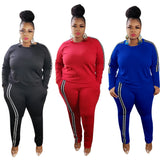 Plus Size Women Side Stripe Two Piece Set - WOMONA.COM