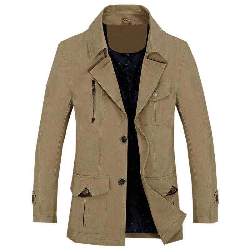 Men's Cotton Casual Mid-Length Trench Coat - WOMONA.COM