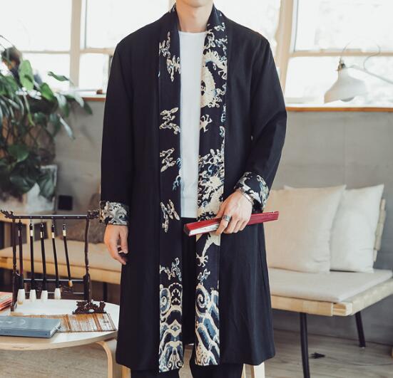 Casual Stitching Printed Linen Cloak - WOMONA.COM