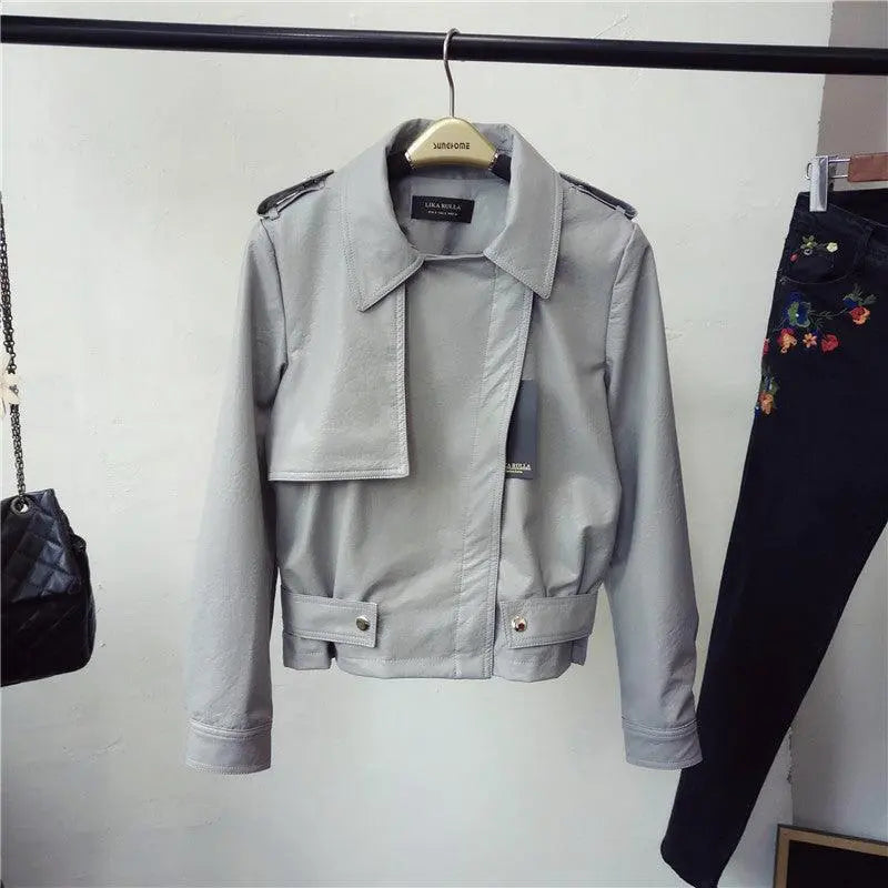 Spring new leather jacket - WOMONA.COM