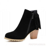 thick with round head tassel ankle boots - WOMONA.COM