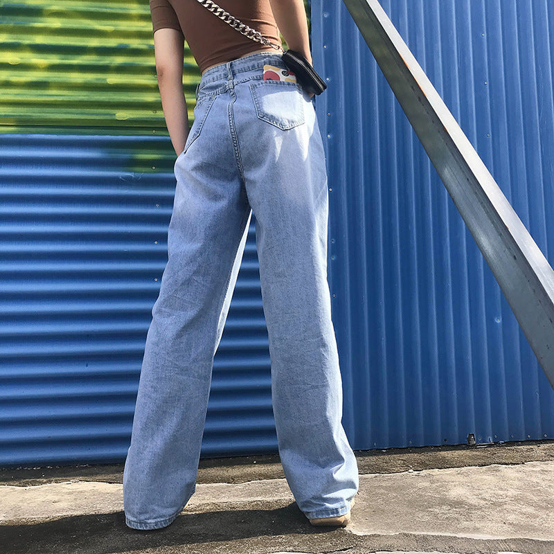 Wide-leg casual straight-leg jeans plus size mopping pants - WOMONA.COM