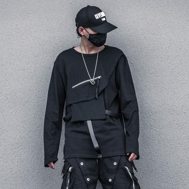 Ribbon Long Sleeved T-shirt For Men - WOMONA.COM