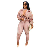 Plus Size Geo Pattern Shirt High Waist Pants Set - WOMONA.COM