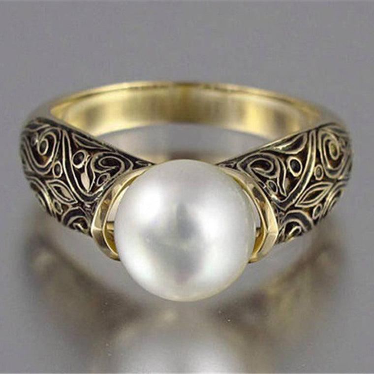 Inlaid artificial ABS pearl ring - WOMONA.COM