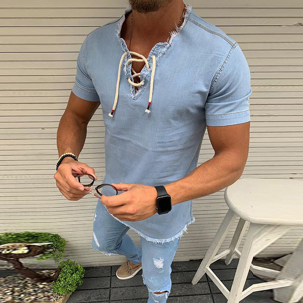 Solid Color Short-Sleeved T-Shirt Men - WOMONA.COM