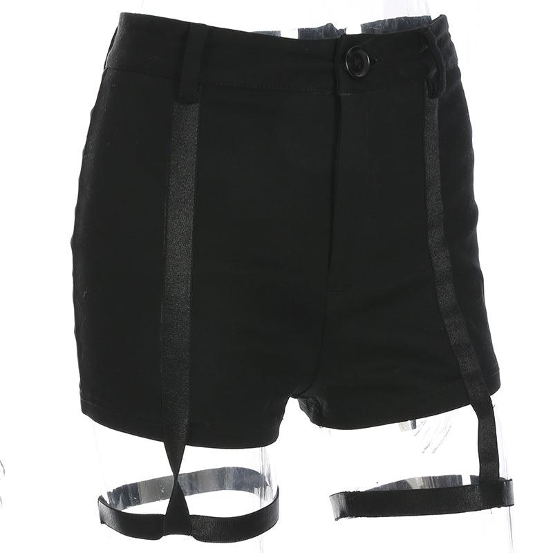 Black Elastic High Waist Slim Shorts - WOMONA.COM