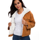 Corduroy lambskin padded jacket - WOMONA.COM