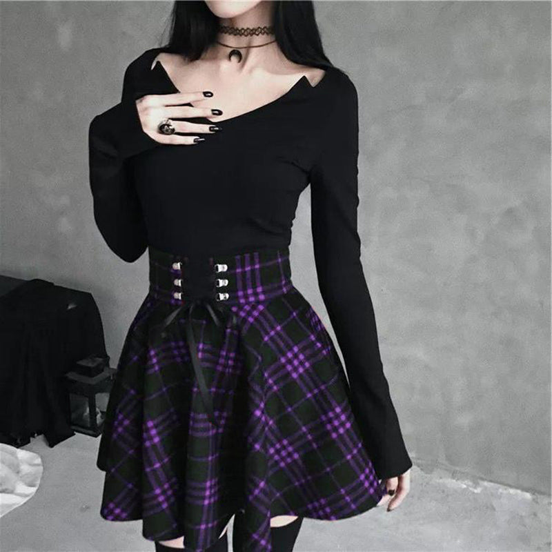 Irregular plaid skirt - WOMONA.COM