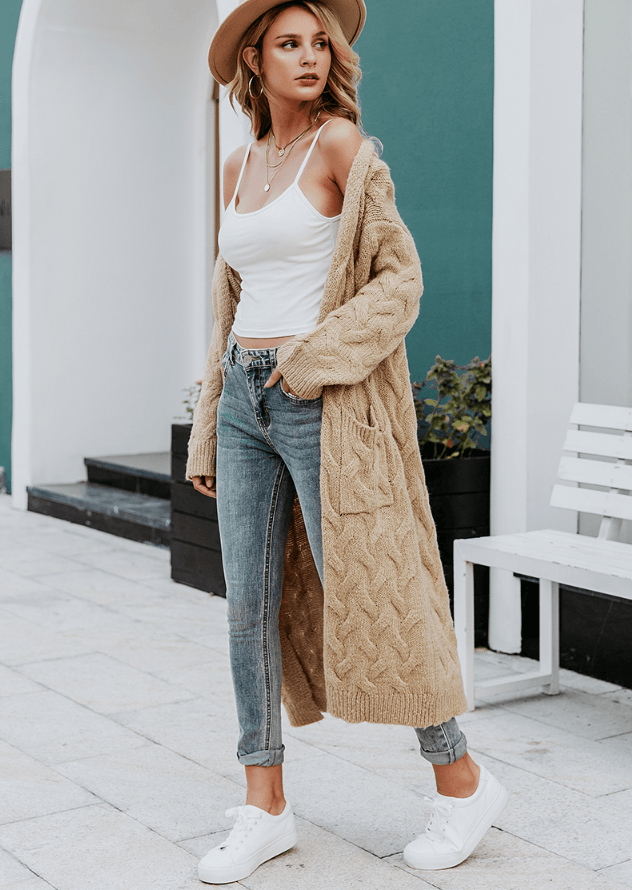 Thick needle sweater cardigan - WOMONA.COM