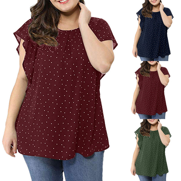 Summer New Plus Size Women's Polka Dot T-Shirt - WOMONA.COM