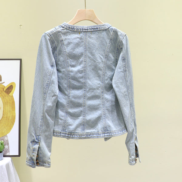 Blue Slim Fit Denim Jacket - WOMONA.COM