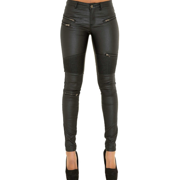 large size stitching zipper motorcycle leather pants - WOMONA.COM