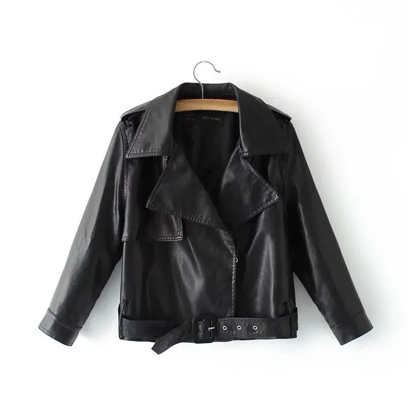 nine-point sleeve PU leather jacket - WOMONA.COM