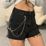 chain wide-leg raw shorts - WOMONA.COM