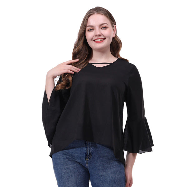 Plus size women's long-sleeved chiffon T-shirt top - WOMONA.COM