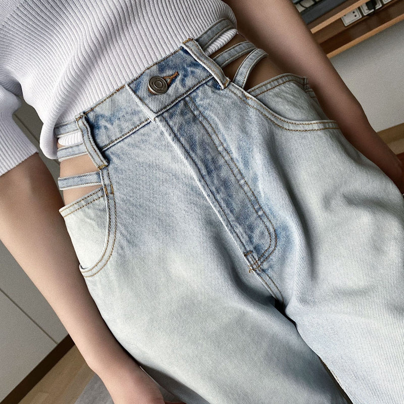 Cut-out waist jeans - WOMONA.COM