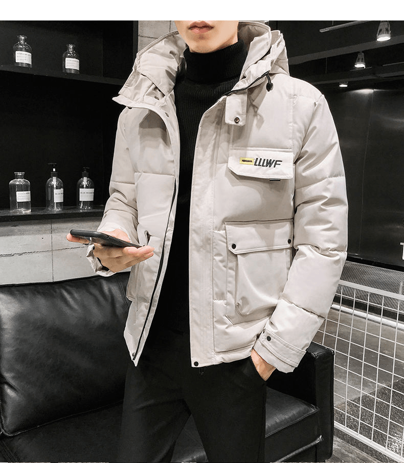 Women’s light padded jacket with hood, full-zip front, and chest logo patch