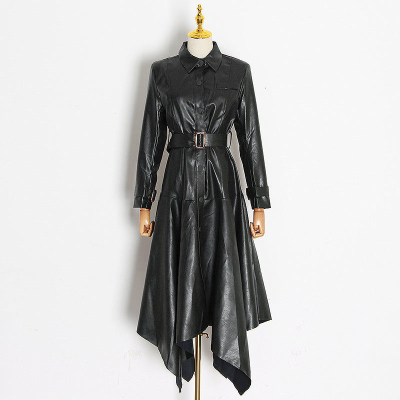 Mid-length slim leather jacket - WOMONA.COM