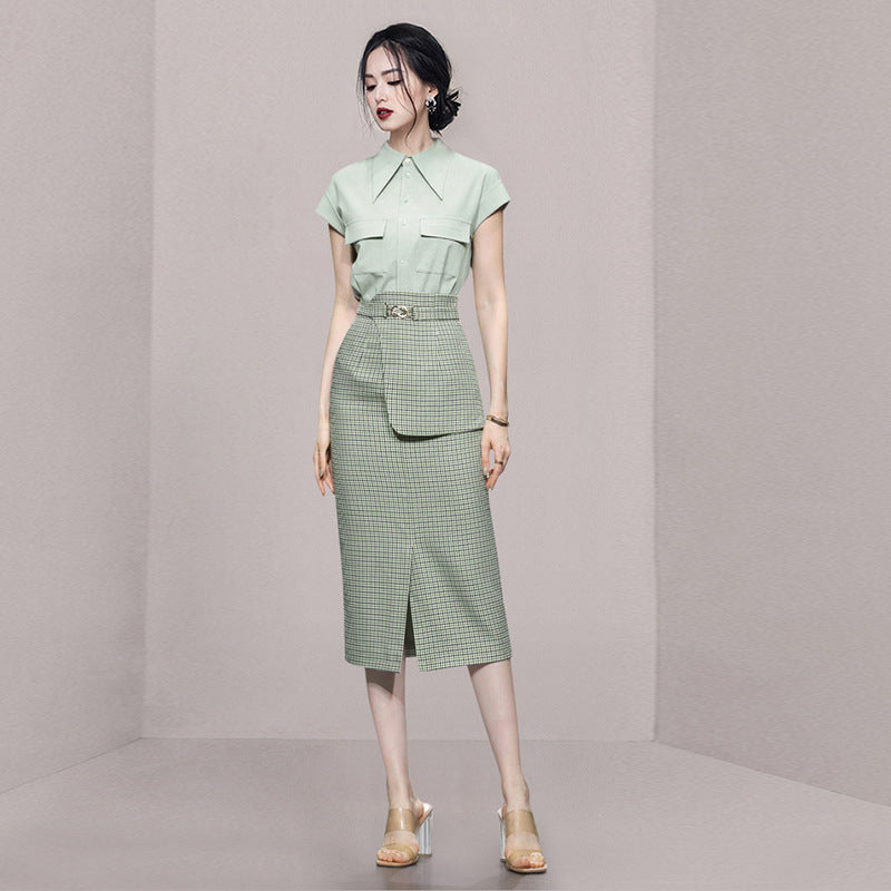 Plaid Girdle Slim Skirt Suit - WOMONA.COM