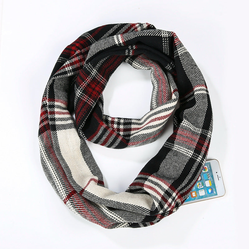 Cashmere plaid scarf invisible pocket bib - WOMONA.COM