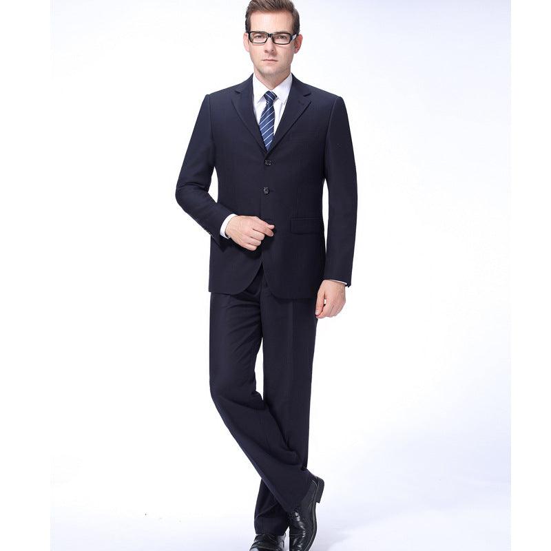 Men's navy business suit: single-breasted blazer and matching trousers