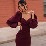 Elegant temperament skirt waist puff sleeve dress women - WOMONA.COM