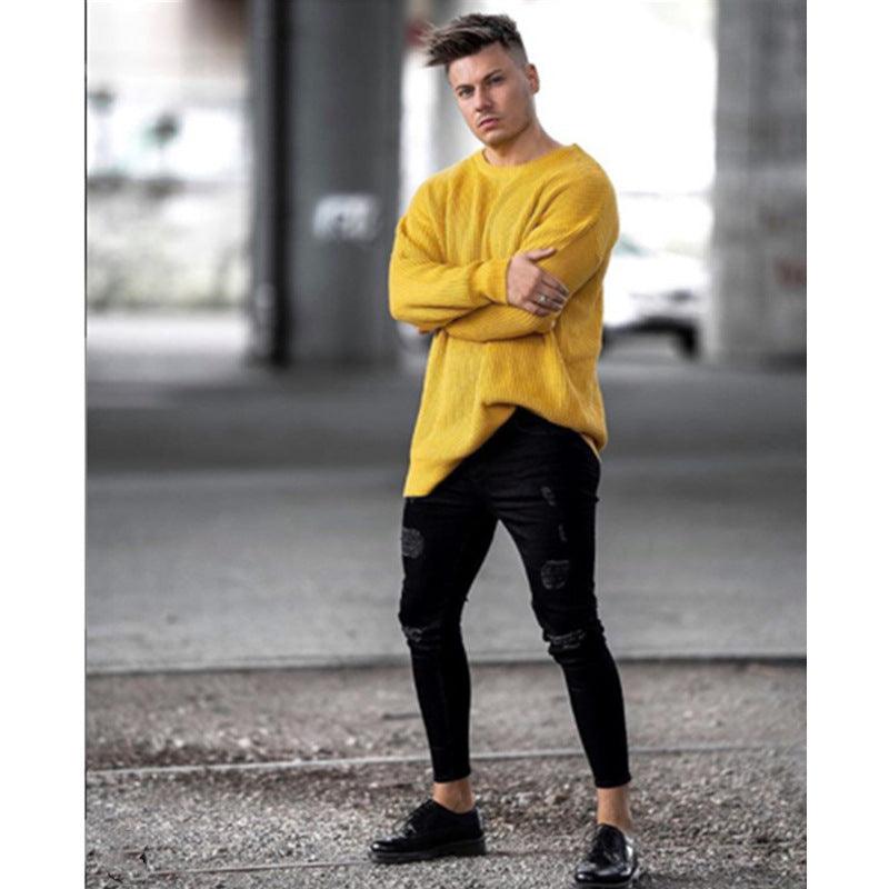Men's Black Distressed Ripped Jeans