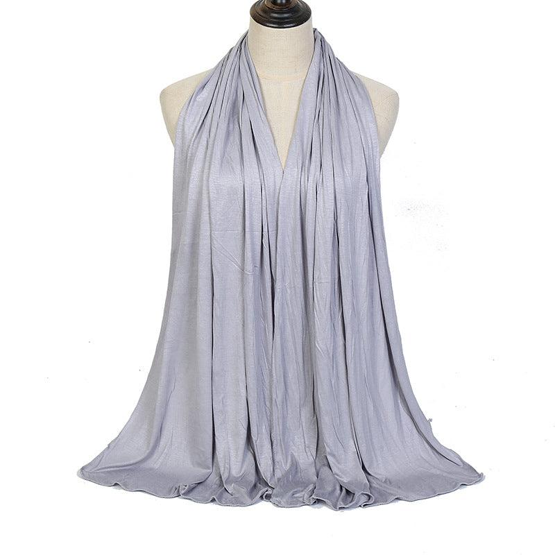 Mercerized cotton ladies headscarf in light grey, pleated wrap with long flowing ends