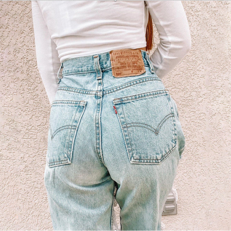 Ripped Fashionable Casual Denim Pants Women - WOMONA.COM