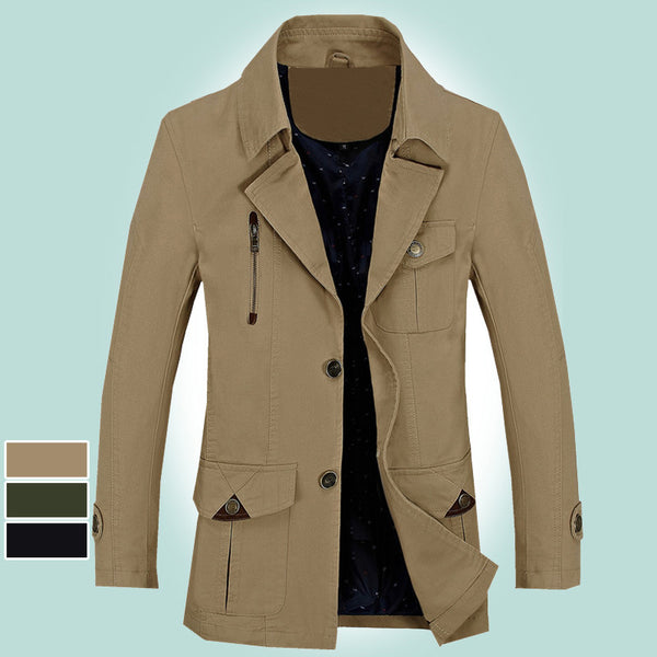 Men's Cotton Casual Mid-Length Trench Coat - WOMONA.COM