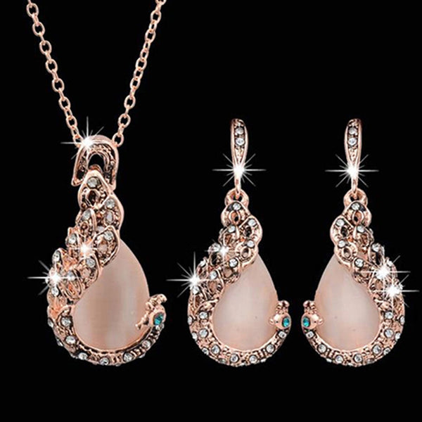 Retro Water Drop Necklace And Earrings Two-piece Set - WOMONA.COM