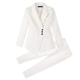 Women white Slim Pant Suits - WOMONA.COM