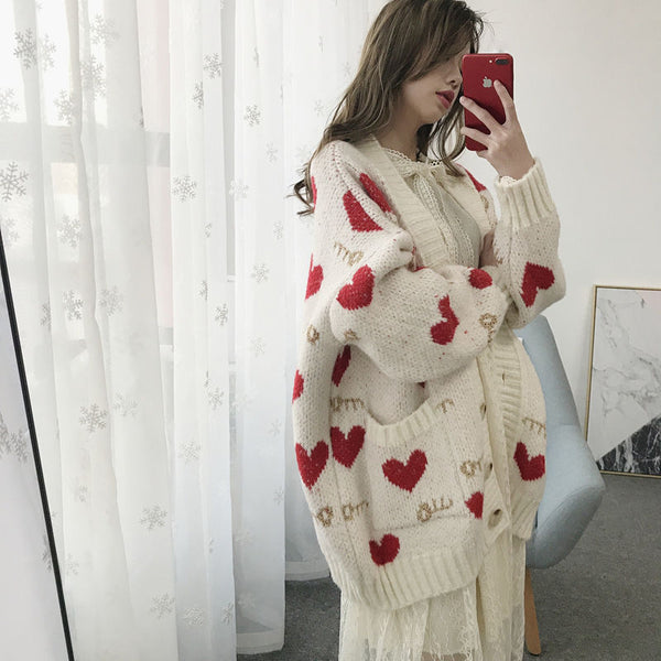 Love V-Neck Sweater Coat - WOMONA.COM