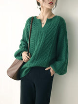 Emerald retro lazy sweater - WOMONA.COM