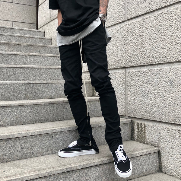 Slim drawstring zipper casual pants men - WOMONA.COM