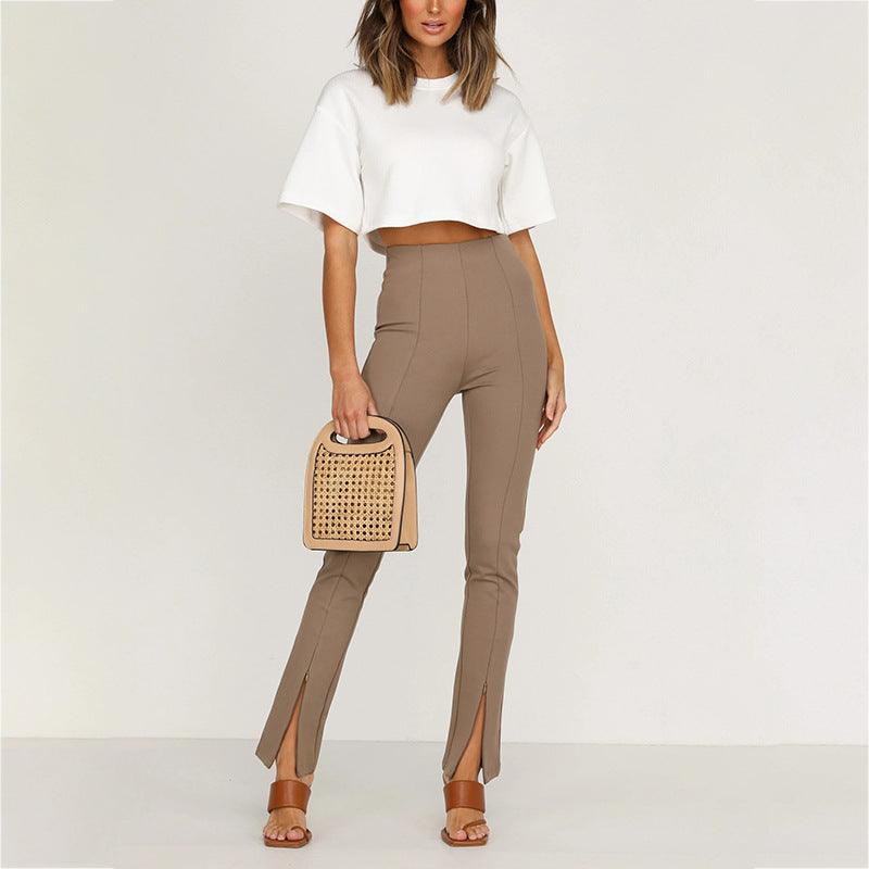 High waist tight casual pants - WOMONA.COM