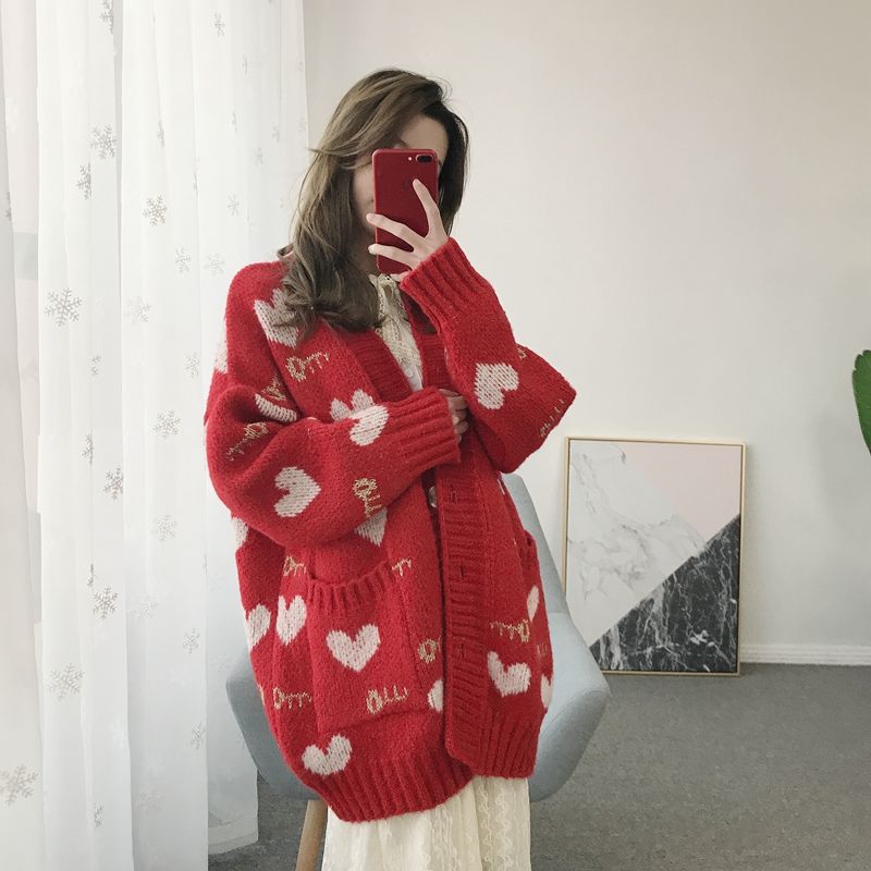 Love V-Neck Sweater Coat - WOMONA.COM