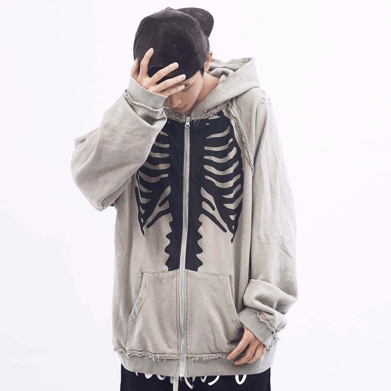 Skeleton Print Cardigan Hooded Men - WOMONA.COM