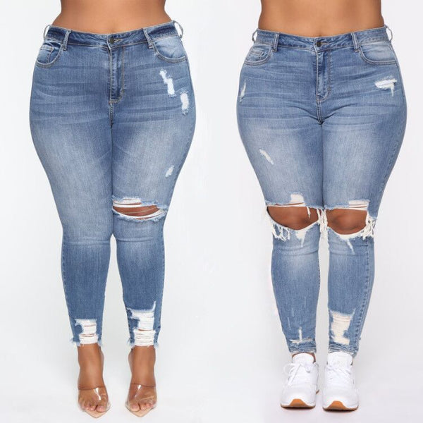 Stretch Ripped Women Plus Size Jeans - WOMONA.COM