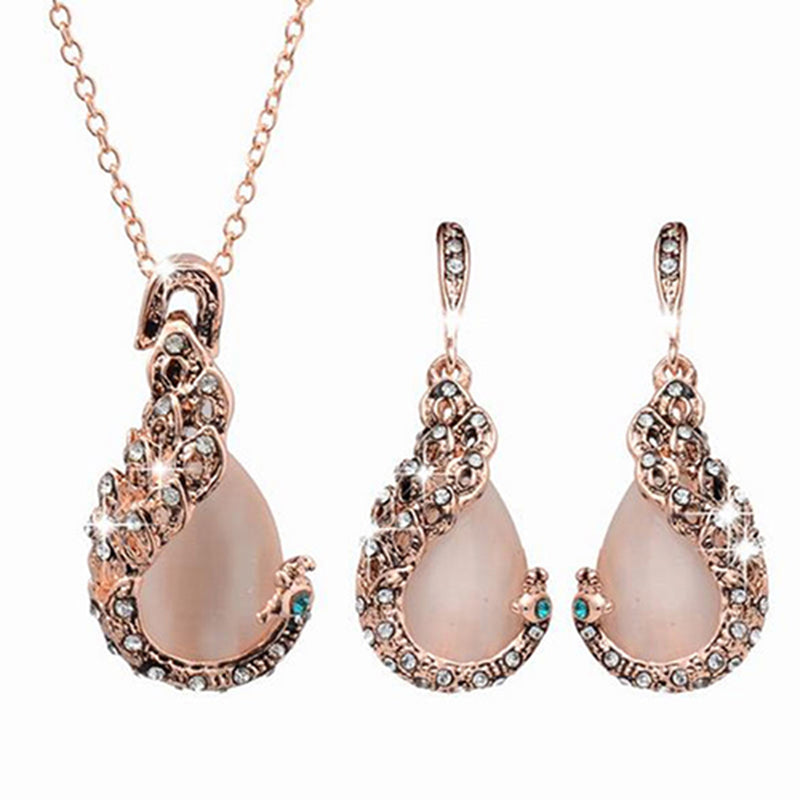 Retro Water Drop Necklace And Earrings Two-piece Set - WOMONA.COM