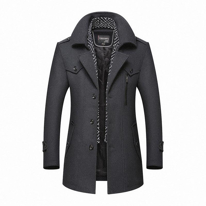 Men's peacoat, dark gray, double-breasted with notched lapels and flap pockets