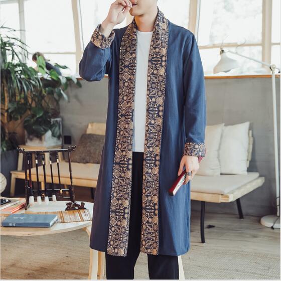 Casual Stitching Printed Linen Cloak - WOMONA.COM