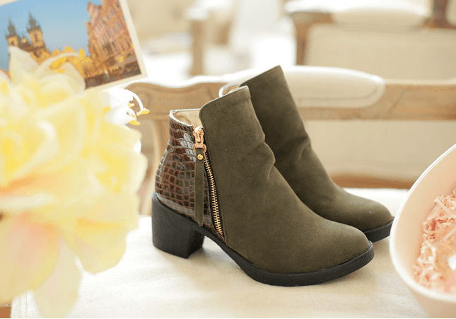 Rough leather low boots - WOMONA.COM