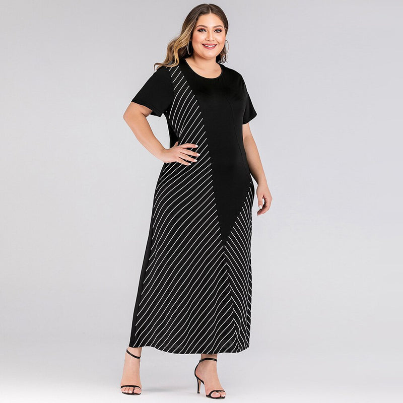 Contrast Color Stripe Patchwork Maxi Dresses - WOMONA.COM