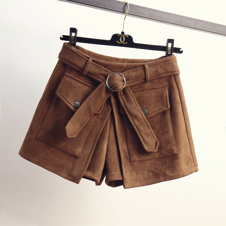 Suede shorts women slim pants - WOMONA.COM