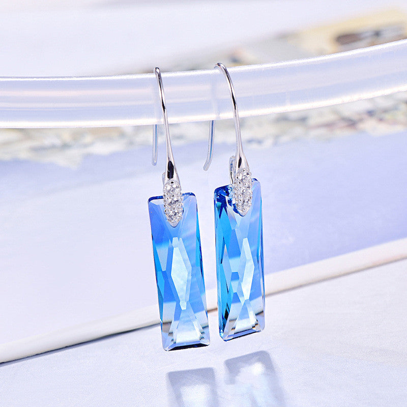 Rectangular geometric crystal earrings - WOMONA.COM