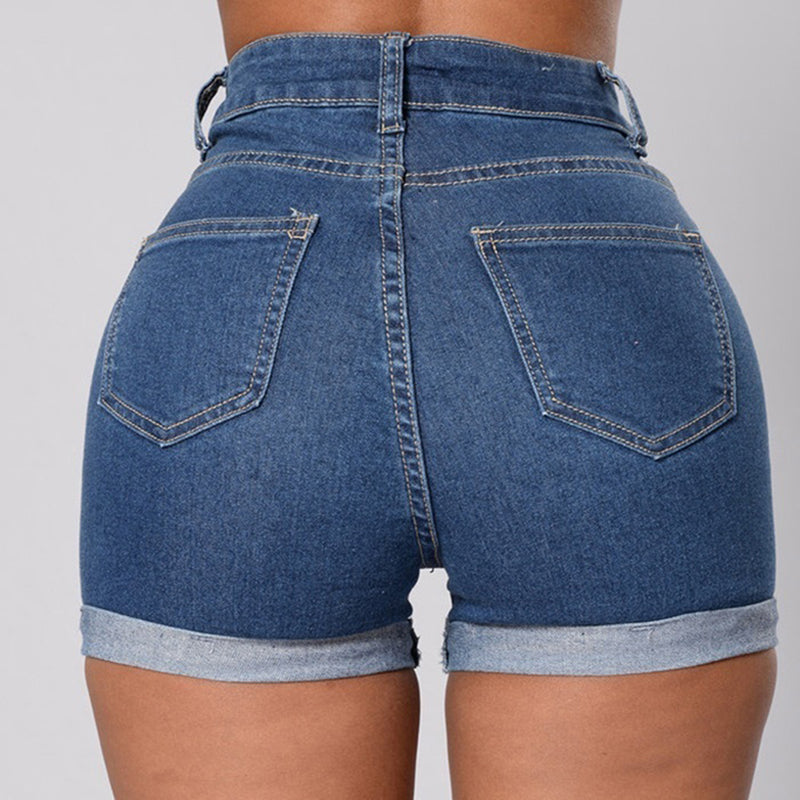 Denim shorts curled hot pants - WOMONA.COM