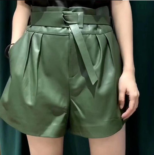 Women Harajuku Genuine Leather shorts - WOMONA.COM