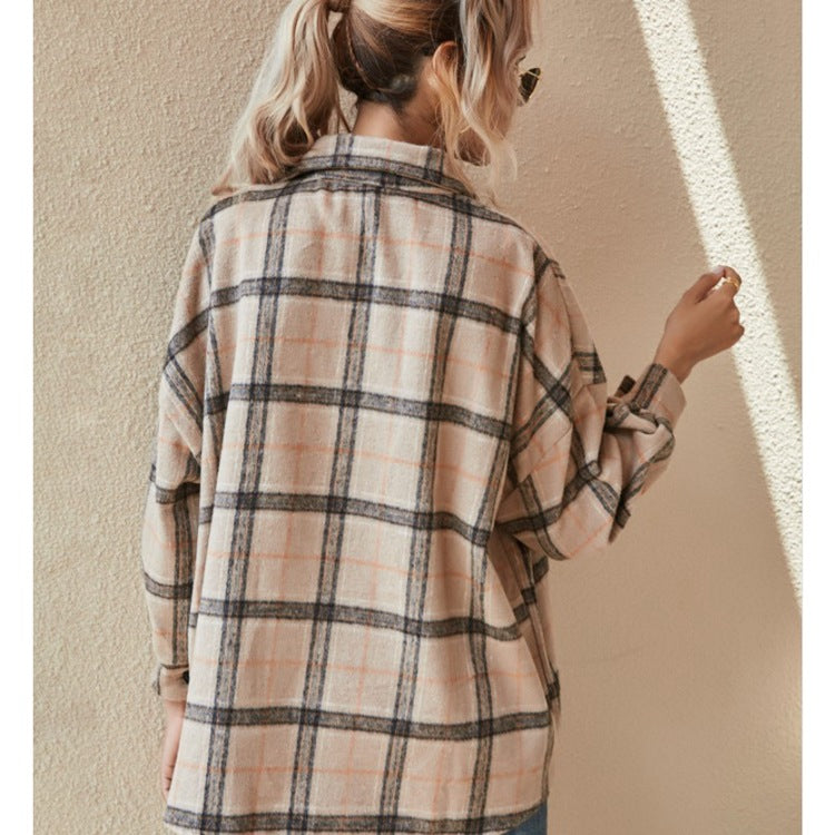 New Style Long-sleeved Plaid Jacket - WOMONA.COM